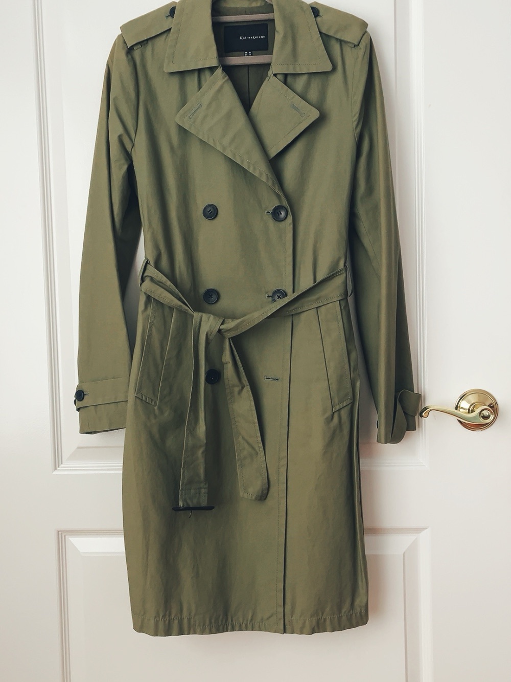 Olive Double-Breasted Trench Coat with Belt